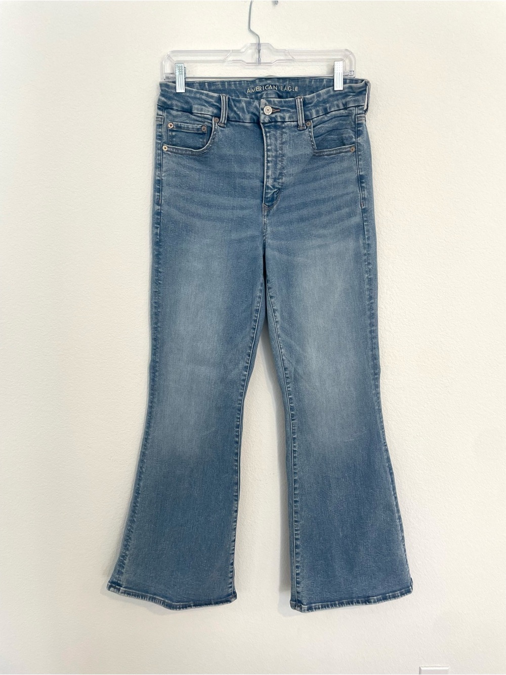American Eagle Outfitters Super High Rise Flare Light Blue Jeans